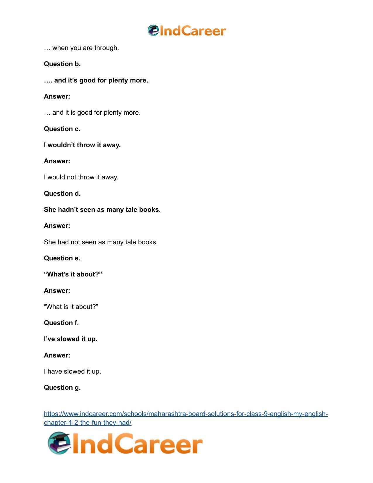 Maharashtra Board Solutions for Class 9- English (My English): Chapter 1.2- The Fun they Had - Page 10
