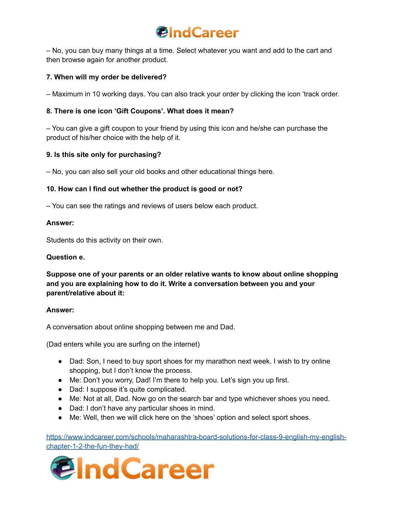Maharashtra Board Solutions for Class 9- English (My English): Chapter 1.2- The Fun they Had - Page 15