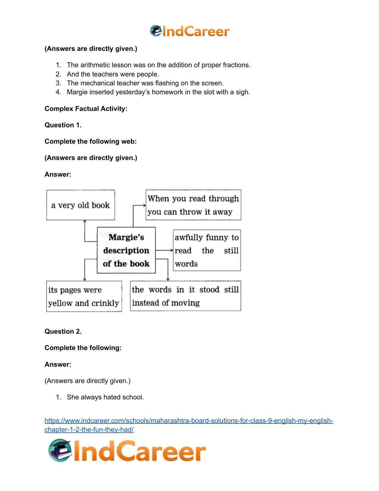 Maharashtra Board Solutions for Class 9- English (My English): Chapter 1.2- The Fun they Had - Page 19