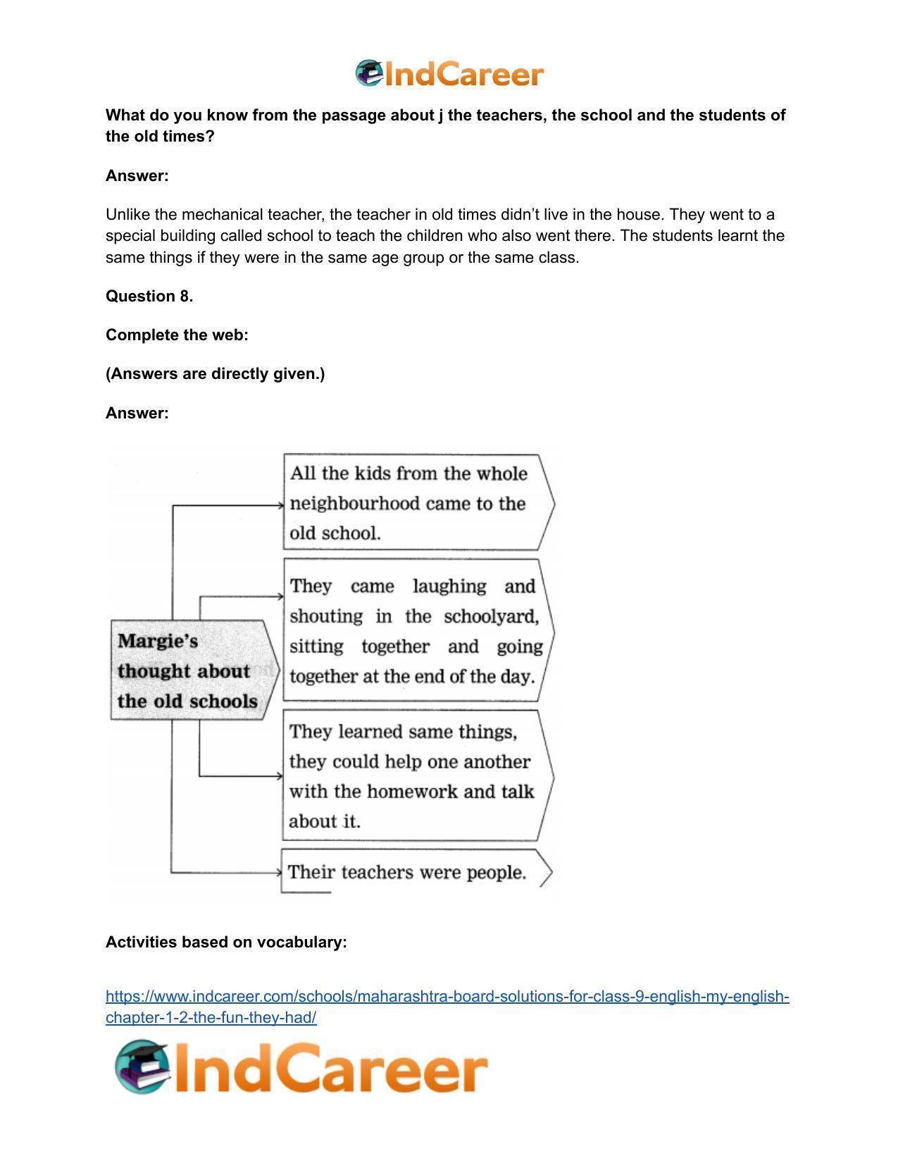 Maharashtra Board Solutions for Class 9- English (My English): Chapter 1.2- The Fun they Had - Page 22