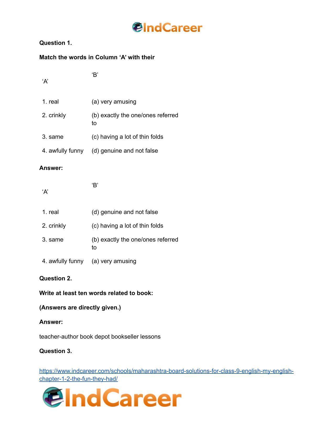 Maharashtra Board Solutions for Class 9- English (My English): Chapter 1.2- The Fun they Had - Page 23