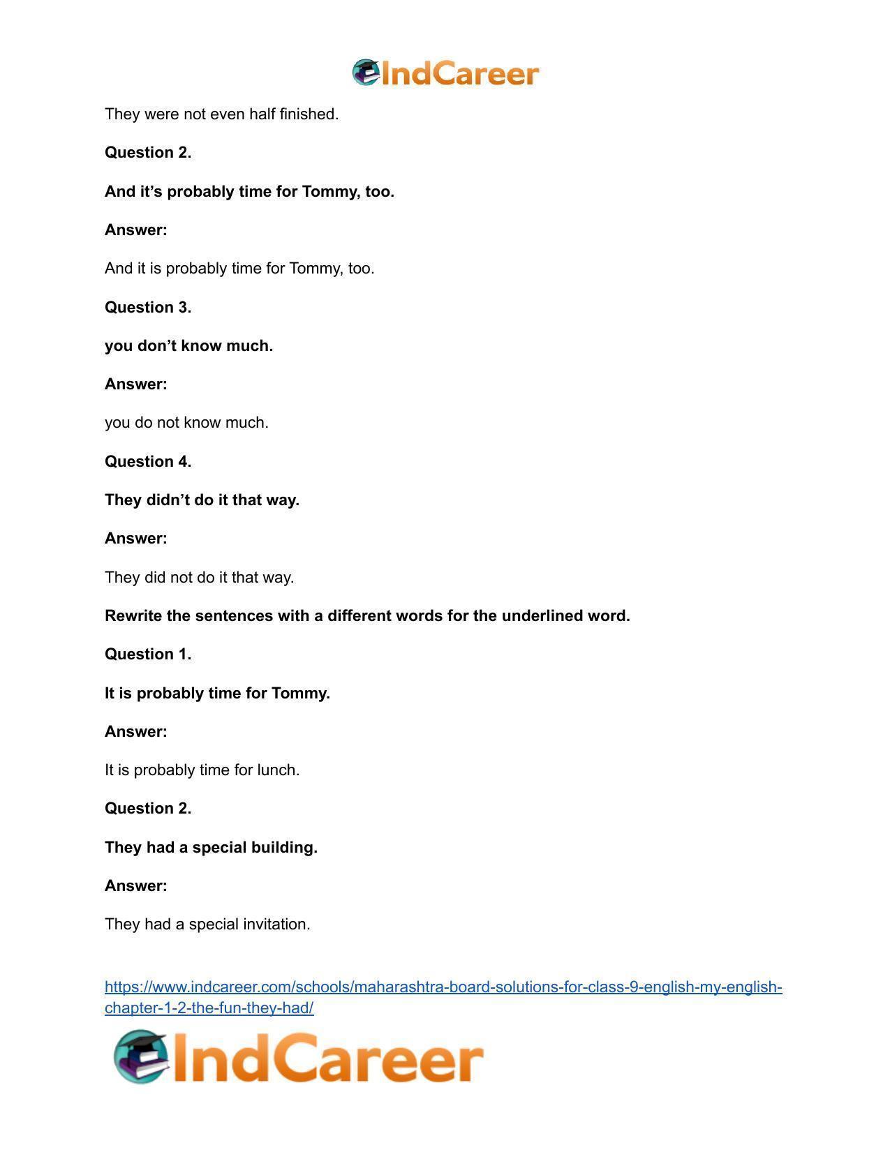 Maharashtra Board Solutions for Class 9- English (My English): Chapter 1.2- The Fun they Had - Page 30
