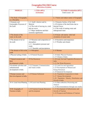 NIOS Class 12 Geography (old) Syllabus