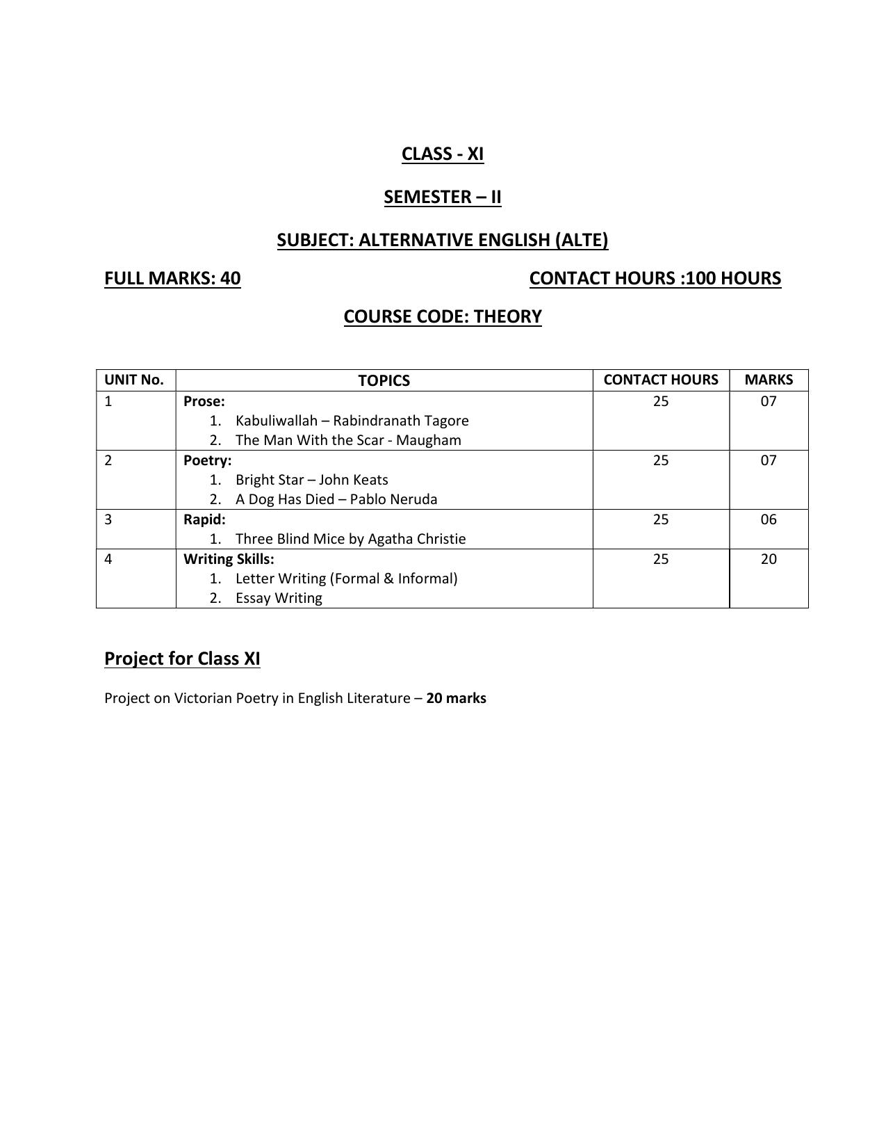 WBCHSE Class 11 & 12 Syllabus for Alternative English(ALTE) (Language) - Page 2