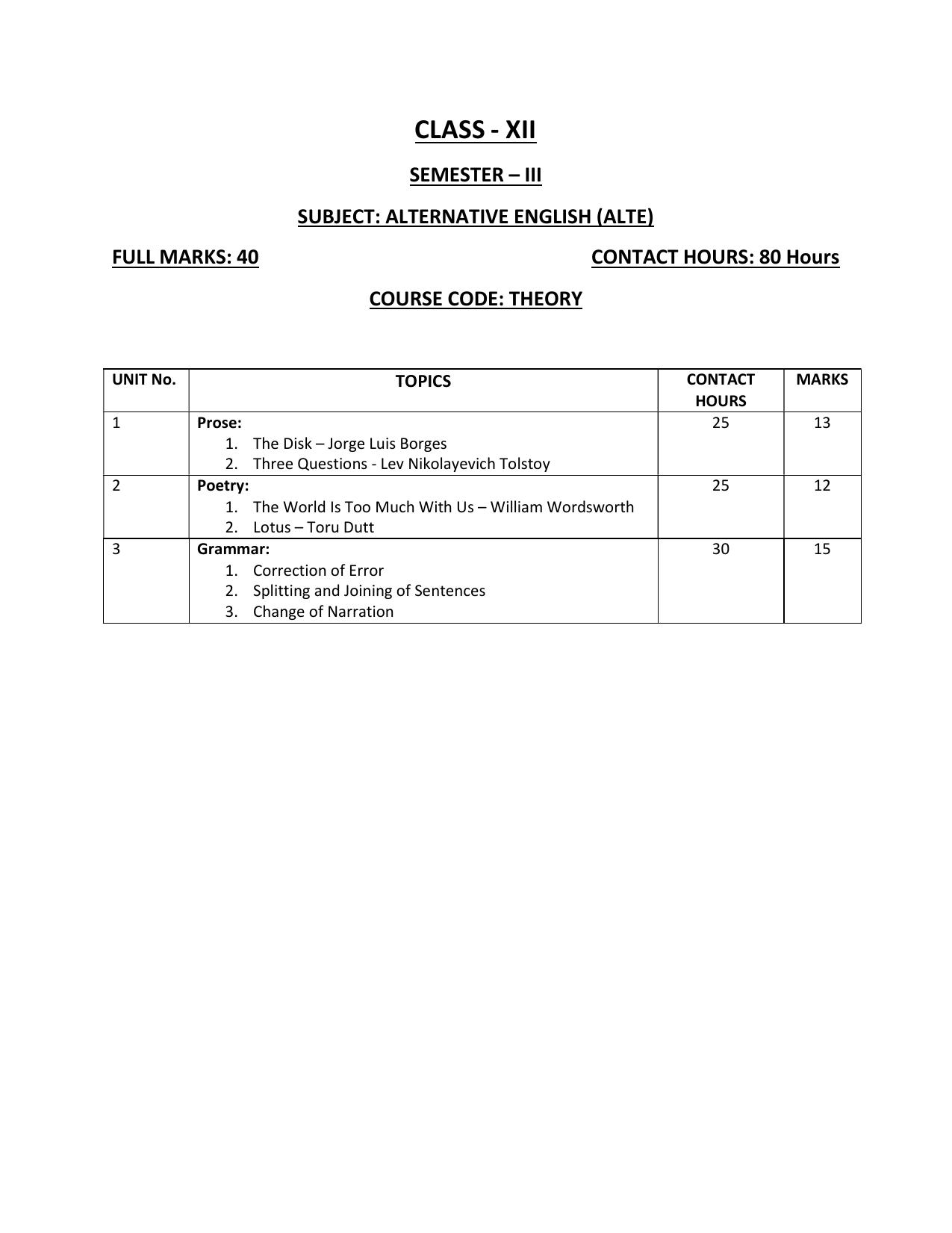 WBCHSE Class 11 & 12 Syllabus for Alternative English(ALTE) (Language) - Page 3