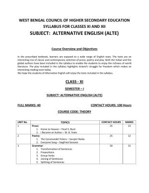 WBCHSE Class 11 & 12 Syllabus for Alternative English(ALTE) (Language)