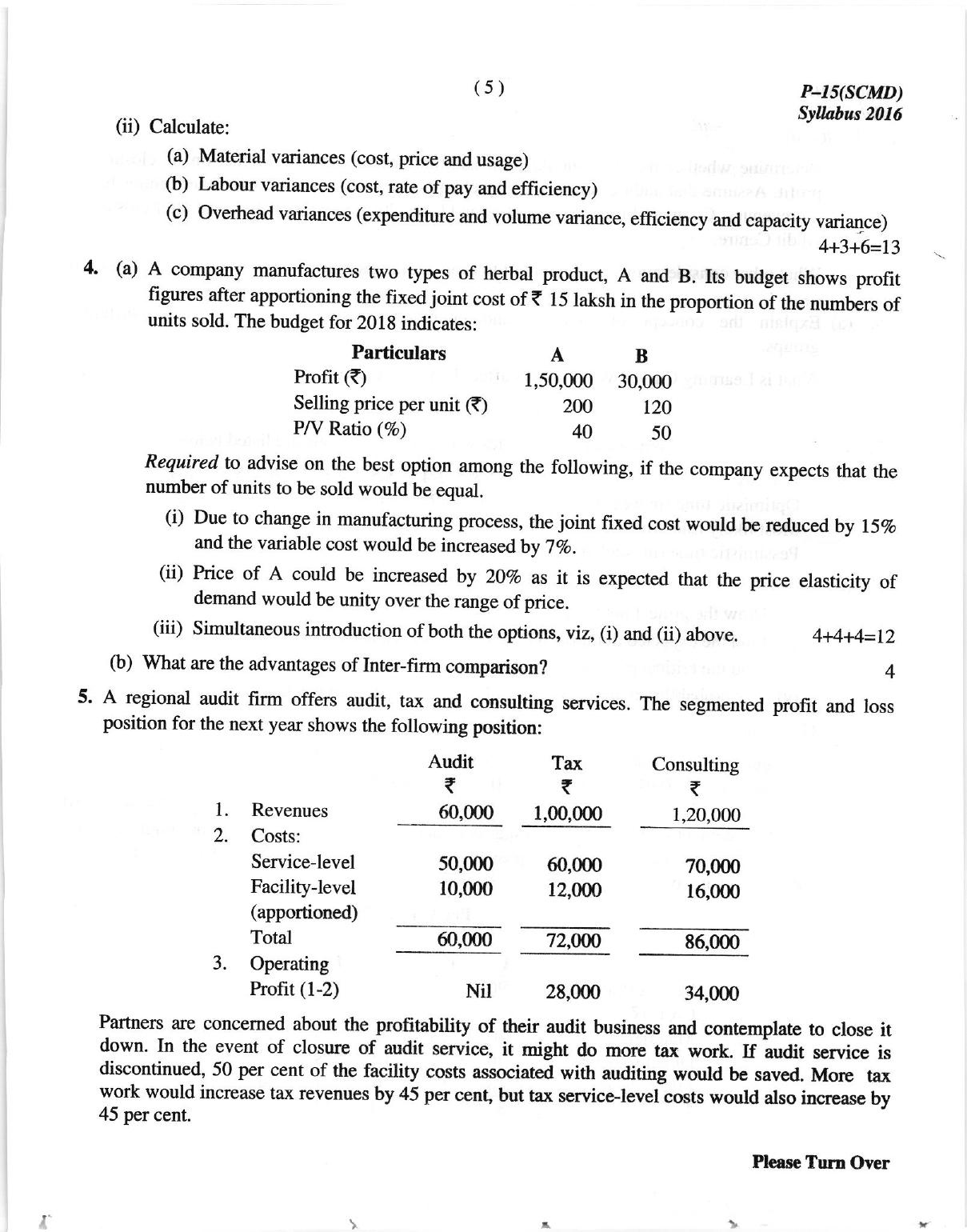 ICMAI June 2018 Strategic Cost Management- Decision Making Question Paper (Final) - Page 5