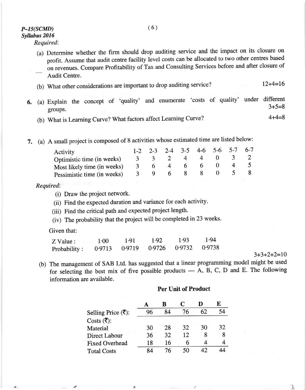ICMAI June 2018 Strategic Cost Management- Decision Making Question Paper (Final) - Page 6