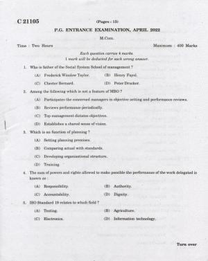 CUCAT 2022 M.Com Question Paper