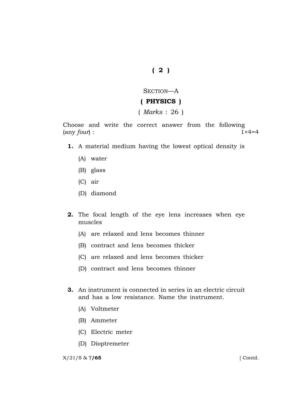 Meghalaya Board (MBOSE) Class 10 SCIENCE AND TECHNOLOGY  (X-21-S & T) 2021 Question Paper - Page 2