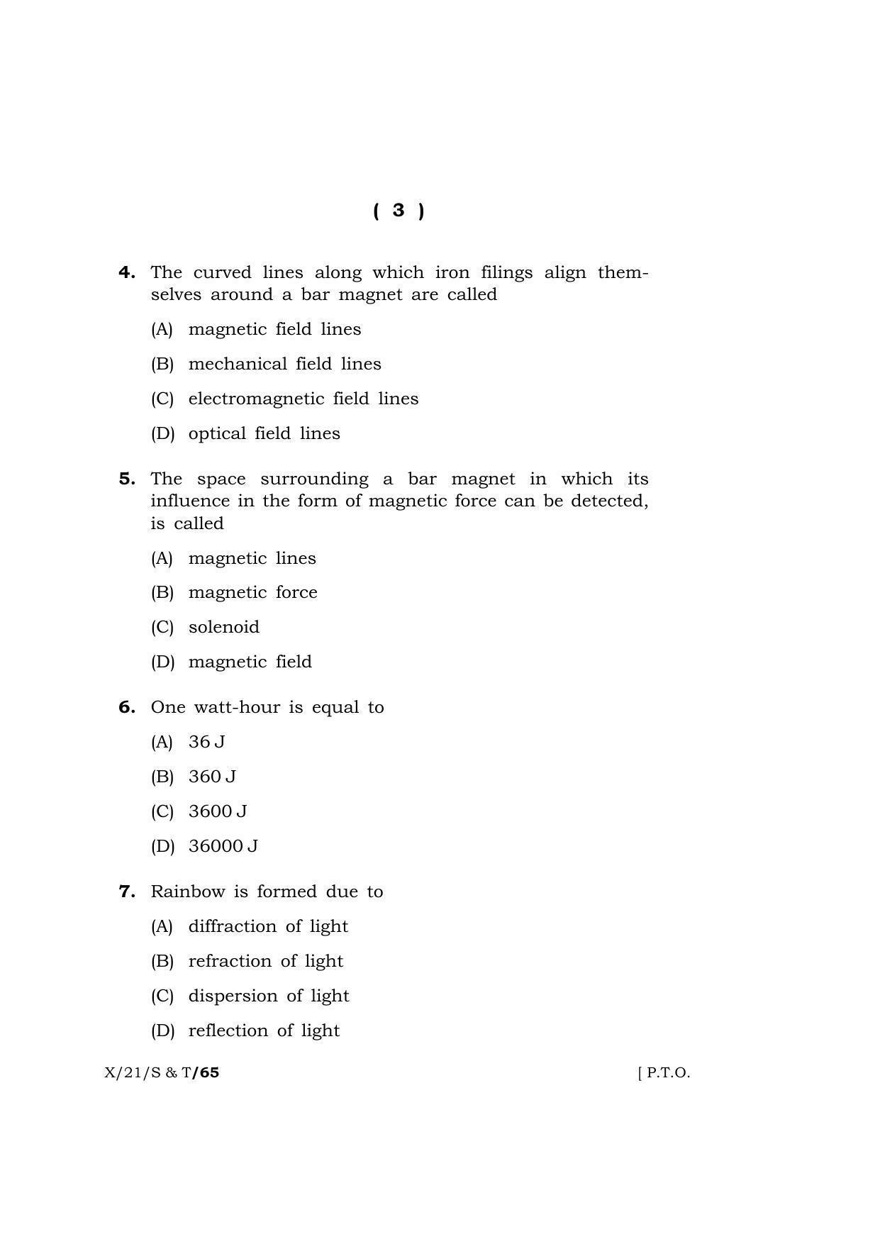 Meghalaya Board (MBOSE) Class 10 SCIENCE AND TECHNOLOGY  (X-21-S & T) 2021 Question Paper - Page 3