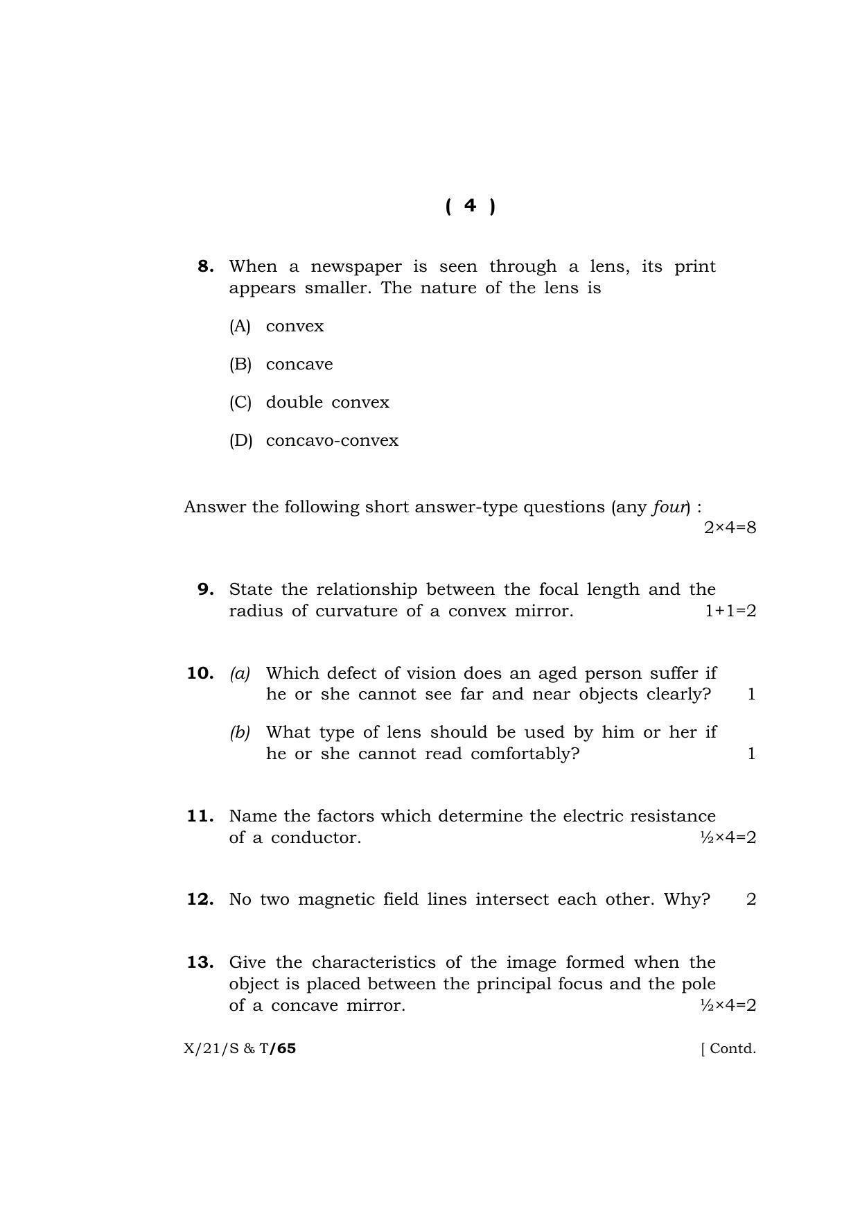 Meghalaya Board (MBOSE) Class 10 SCIENCE AND TECHNOLOGY  (X-21-S & T) 2021 Question Paper - Page 4