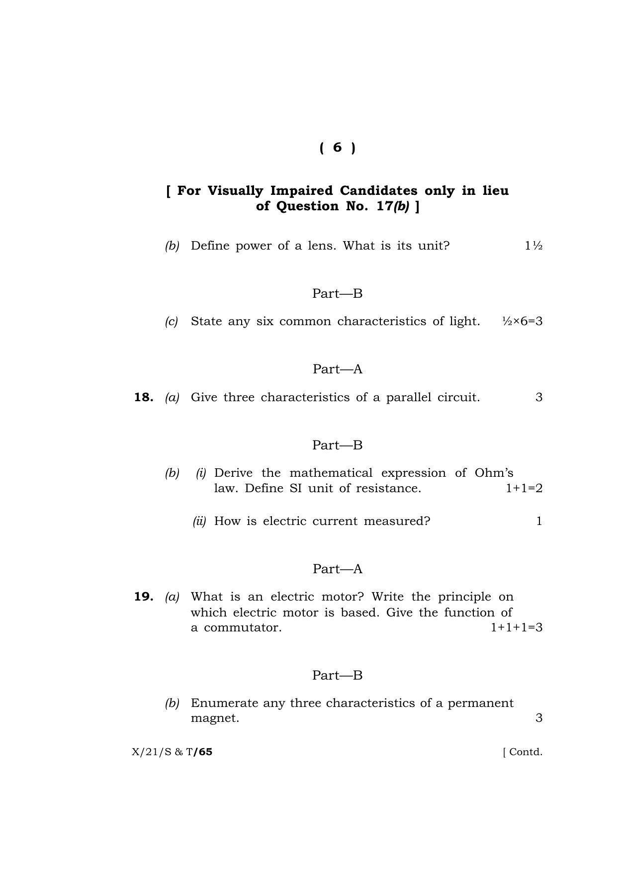 Meghalaya Board (MBOSE) Class 10 SCIENCE AND TECHNOLOGY  (X-21-S & T) 2021 Question Paper - Page 6