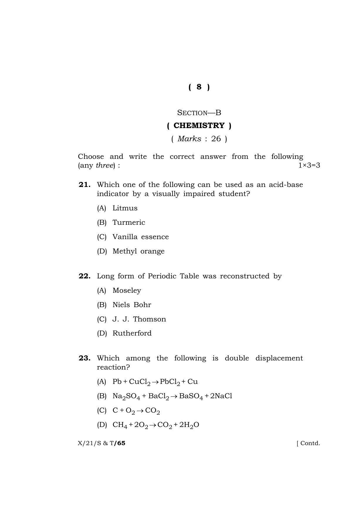 Meghalaya Board (MBOSE) Class 10 SCIENCE AND TECHNOLOGY  (X-21-S & T) 2021 Question Paper - Page 8