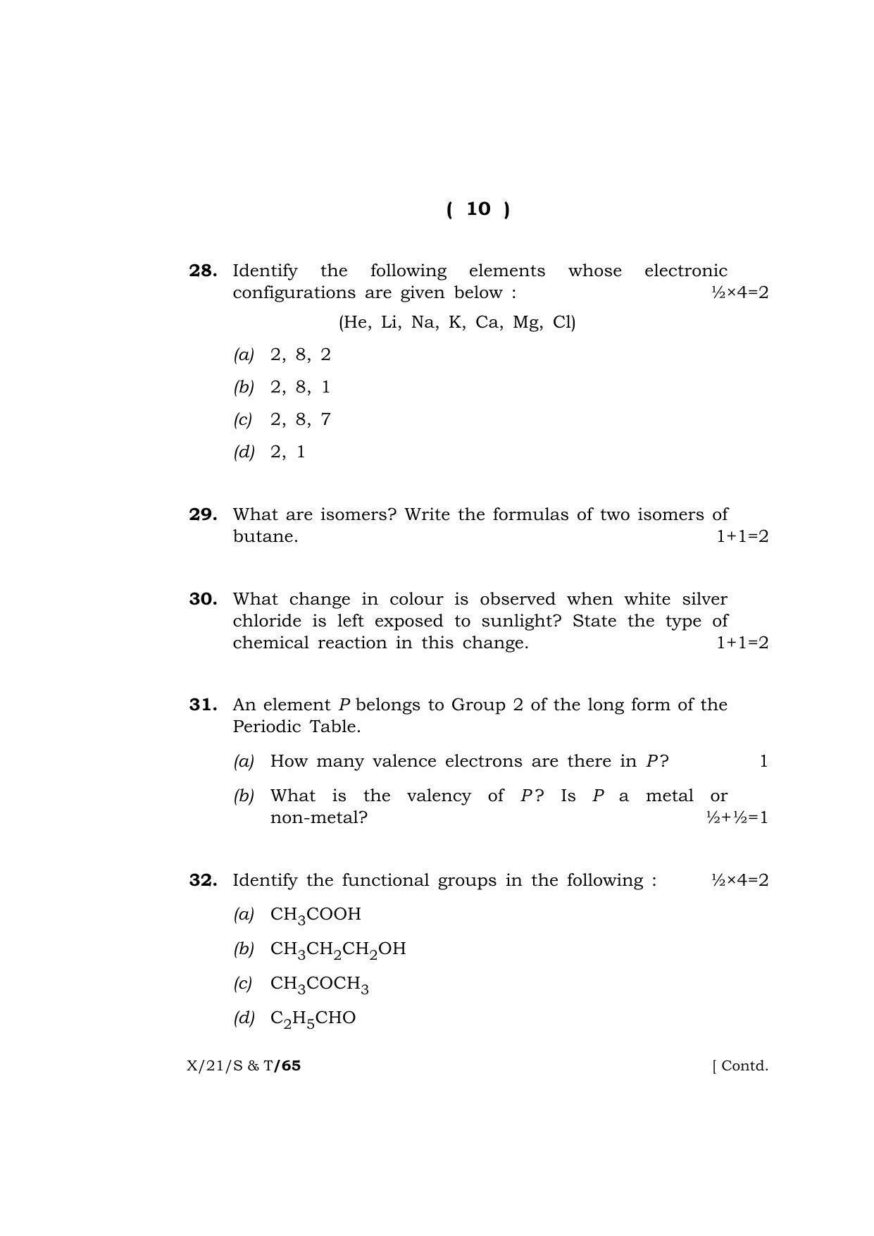 Meghalaya Board (MBOSE) Class 10 SCIENCE AND TECHNOLOGY (X21S & T) 2021 Question Paper