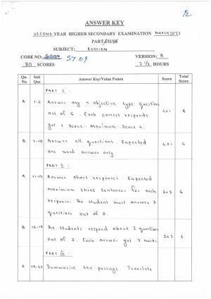 Kerala Plus Two (Class 12th)  Answer Key 2022 - Russian