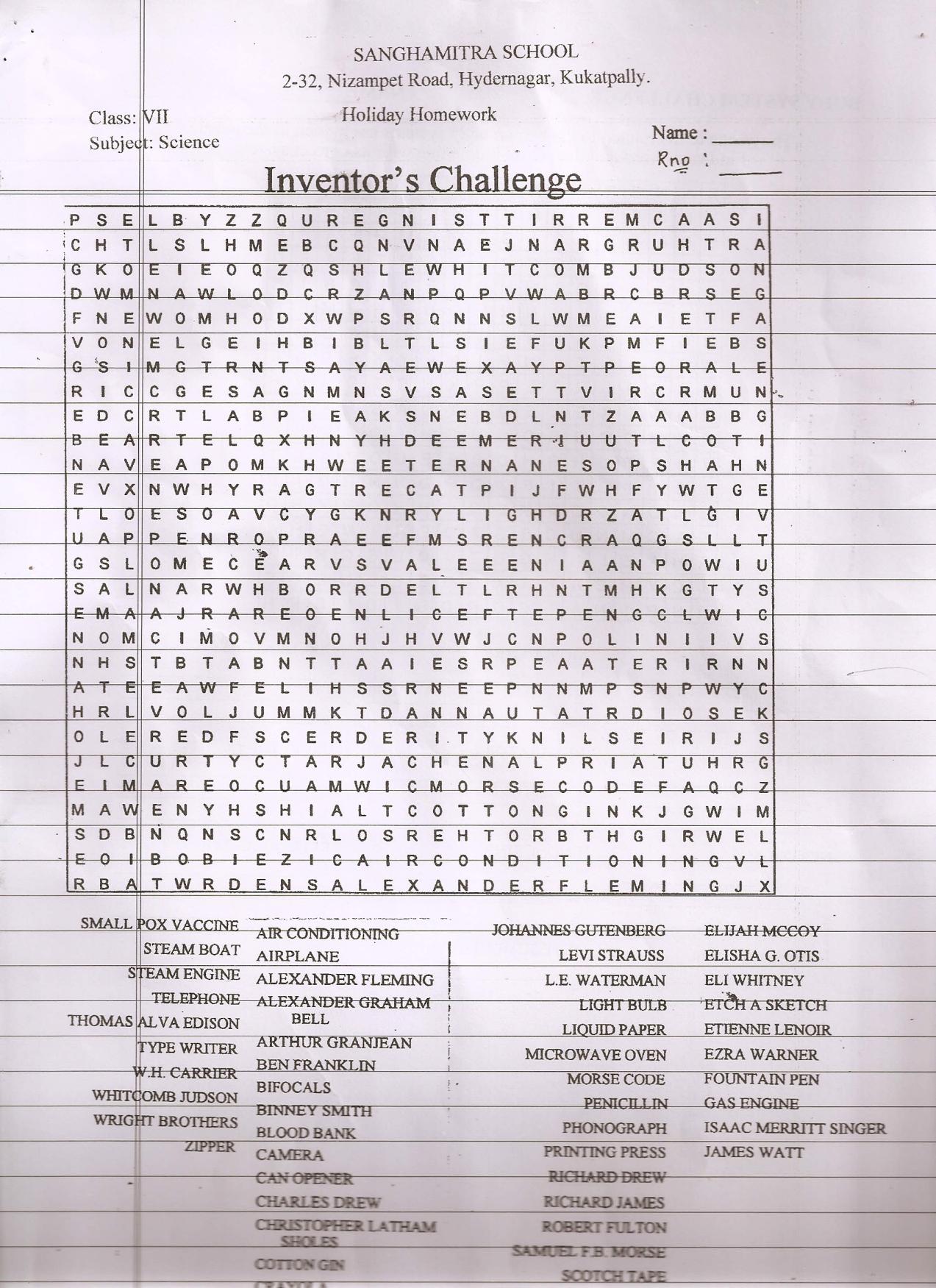 CBSE Worksheets for Class 7 Science Inventors Challenge Assignment - Page 1