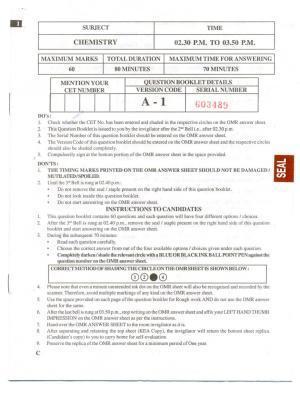 KCET Chemistry 2009 Question Papers