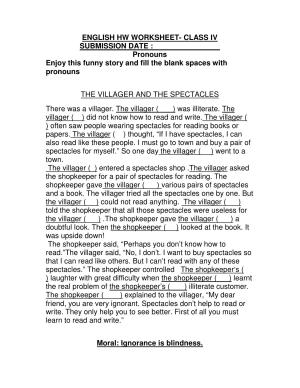 Worksheet for Class 4 English Assignment 78 Pronouns
