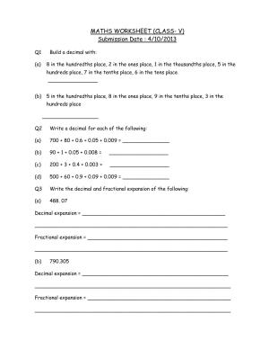Worksheet for Class 5 Maths Decimals Assignment 3