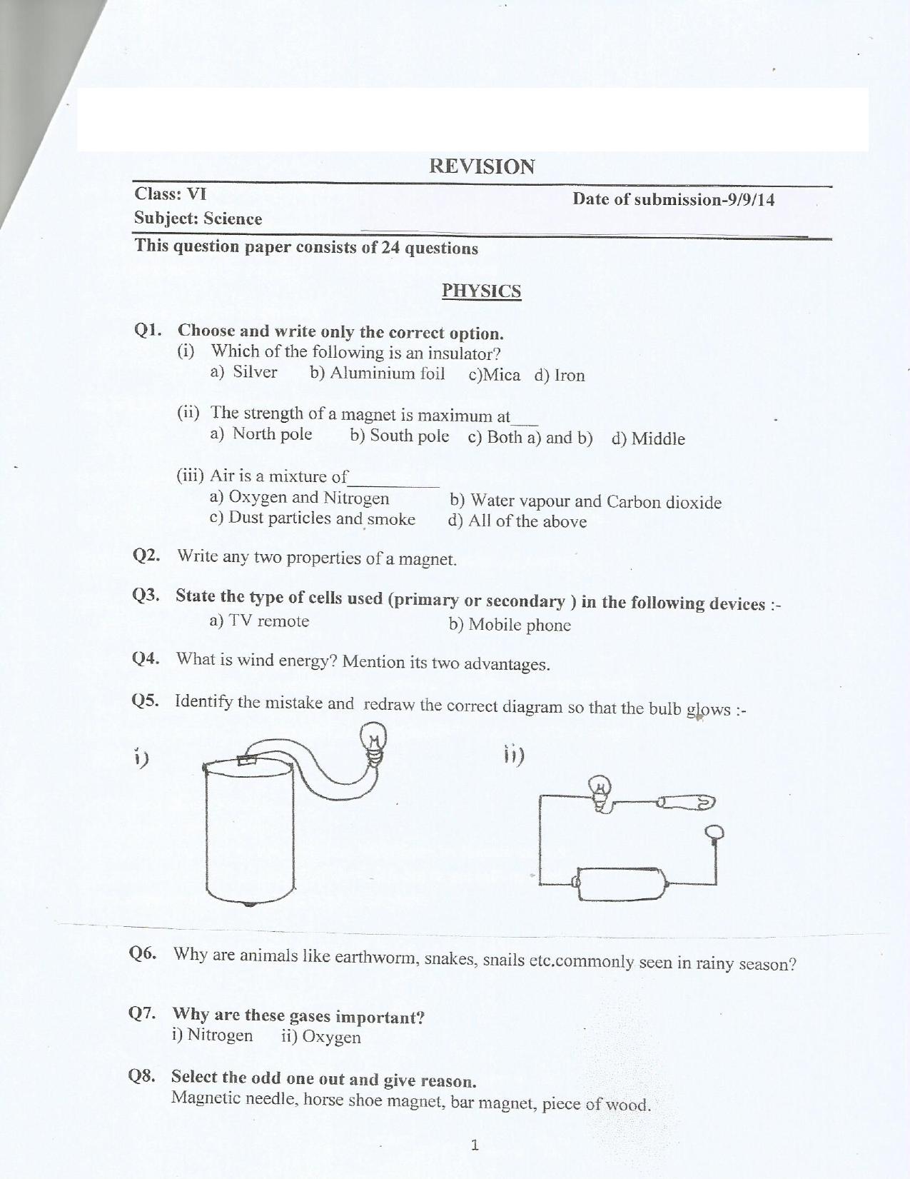 CBSE Worksheets for Class 6 Science Assignment 22 - Page 1