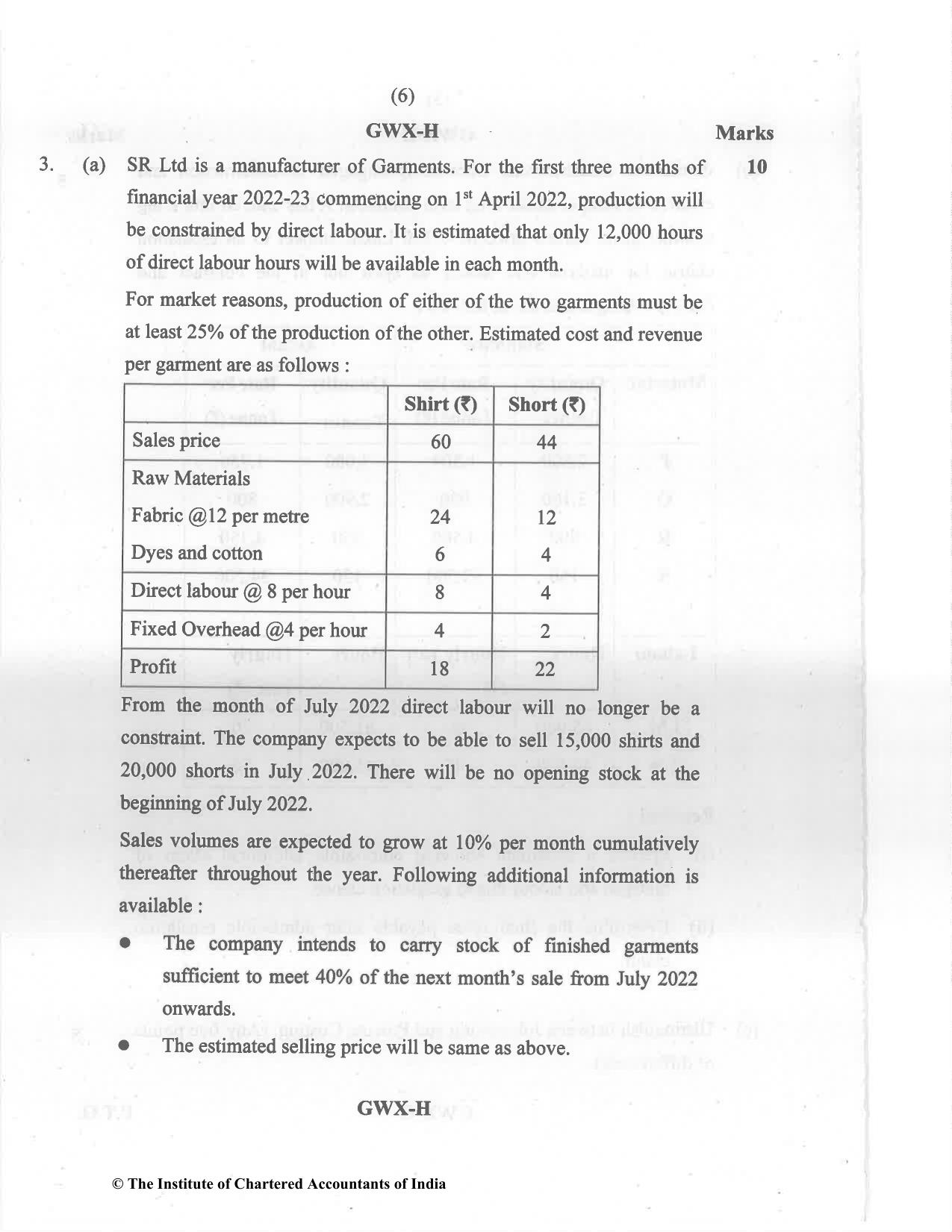 CA Inter May 2022 Question Paper - Paper 3 – Cost and Management Accounting - Page 6