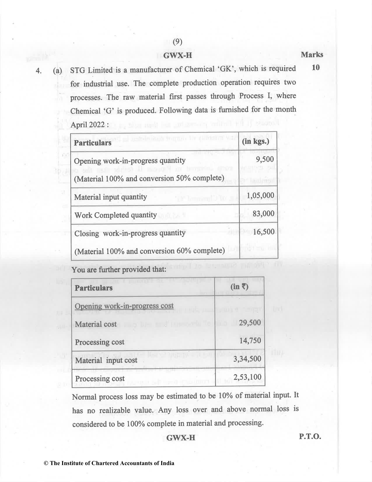 CA Inter May 2022 Question Paper - Paper 3 – Cost and Management Accounting - Page 9