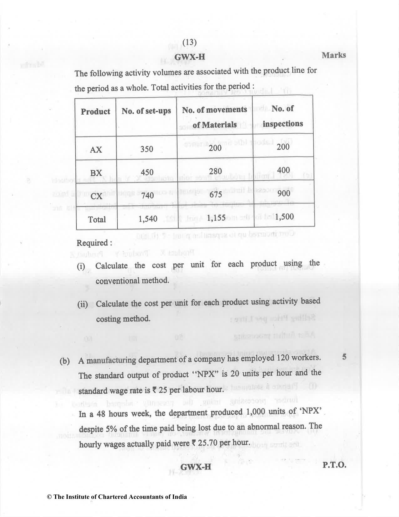 CA Inter May 2022 Question Paper - Paper 3 – Cost and Management Accounting - Page 13