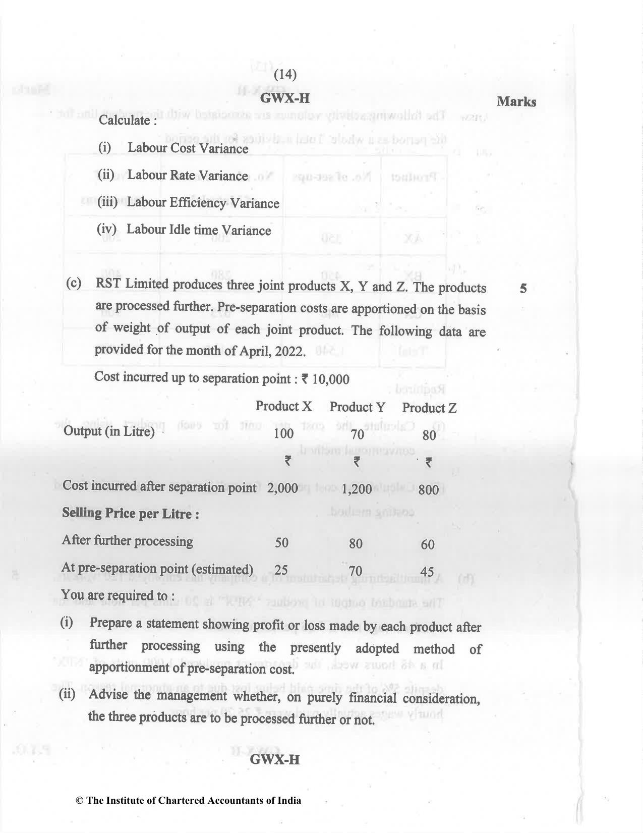 CA Inter May 2022 Question Paper - Paper 3 – Cost and Management Accounting - Page 14