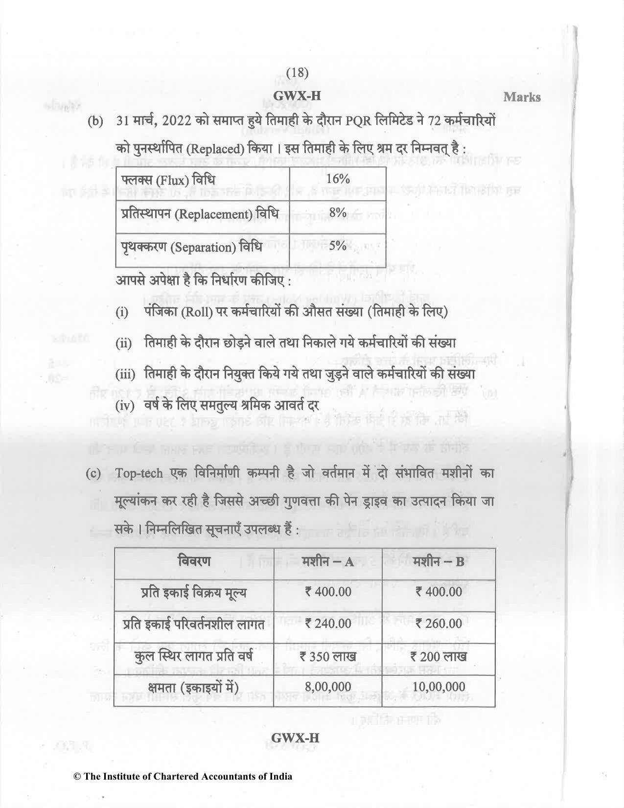 CA Inter May 2022 Question Paper - Paper 3 – Cost and Management Accounting - Page 18