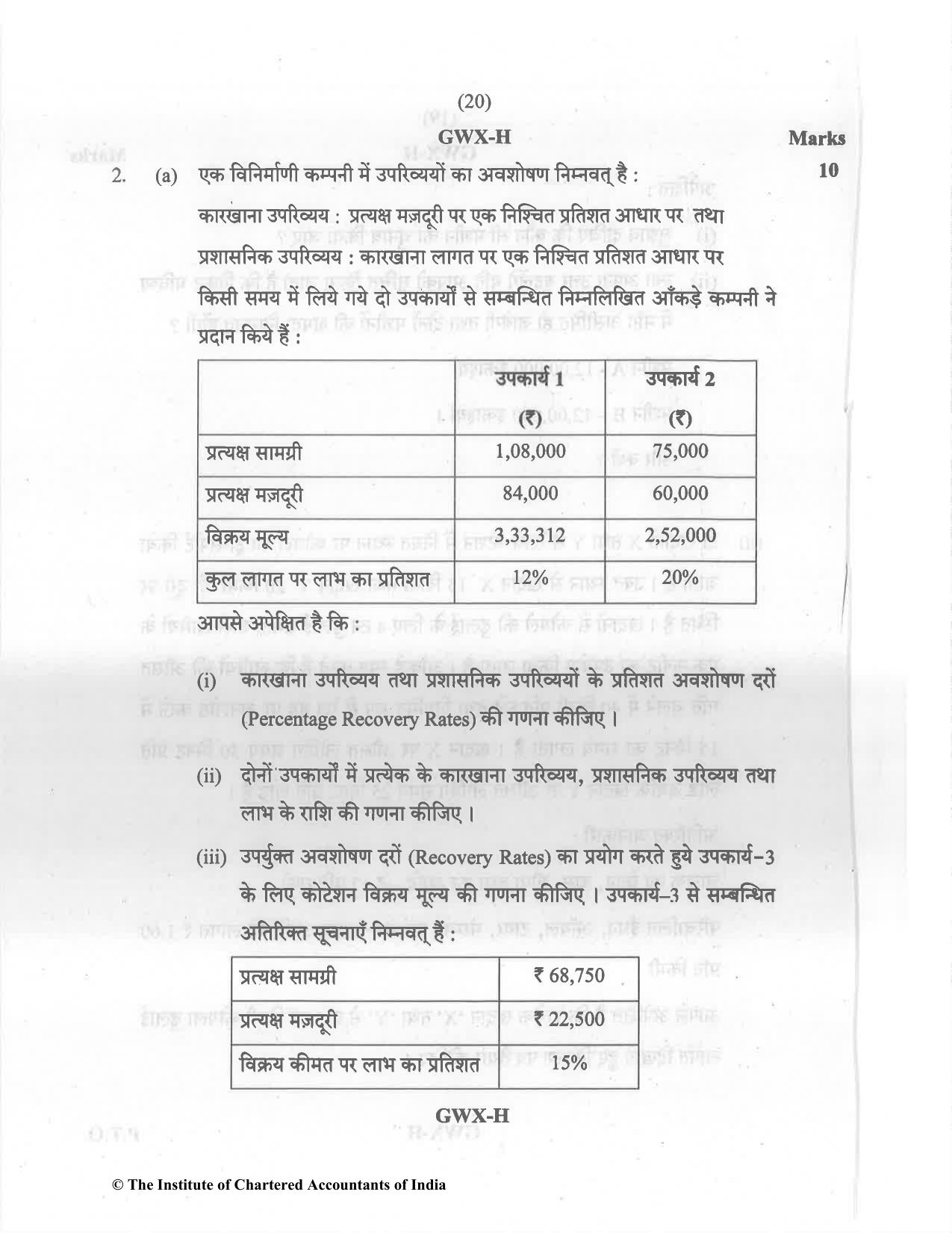 CA Inter May 2022 Question Paper - Paper 3 – Cost and Management Accounting - Page 20