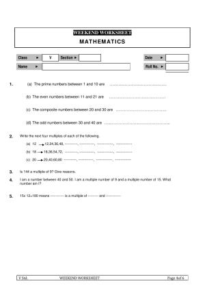 Worksheet for Class 5 Maths Prime Number Assignment 2