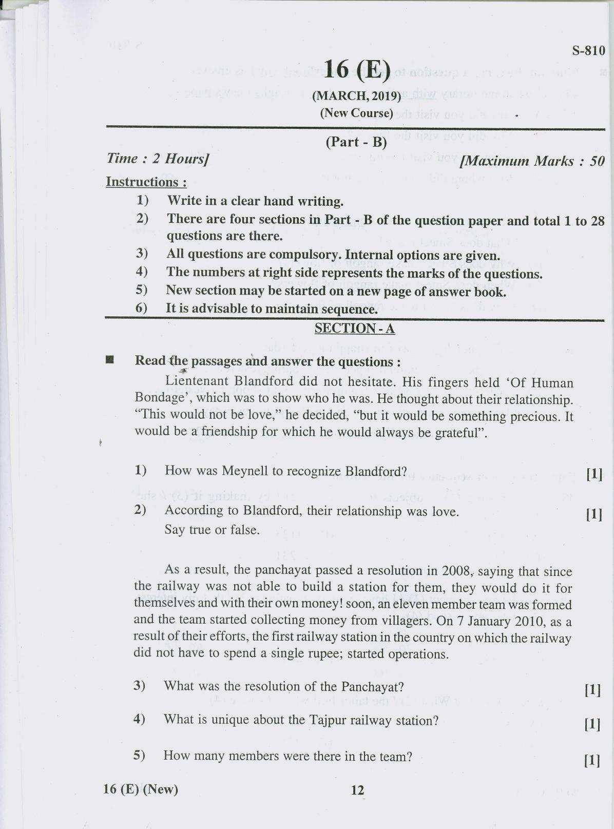 Gujarat Board Class 10th 16 ENGLISH NEW COURSE 2019 Question Paper - Page 12