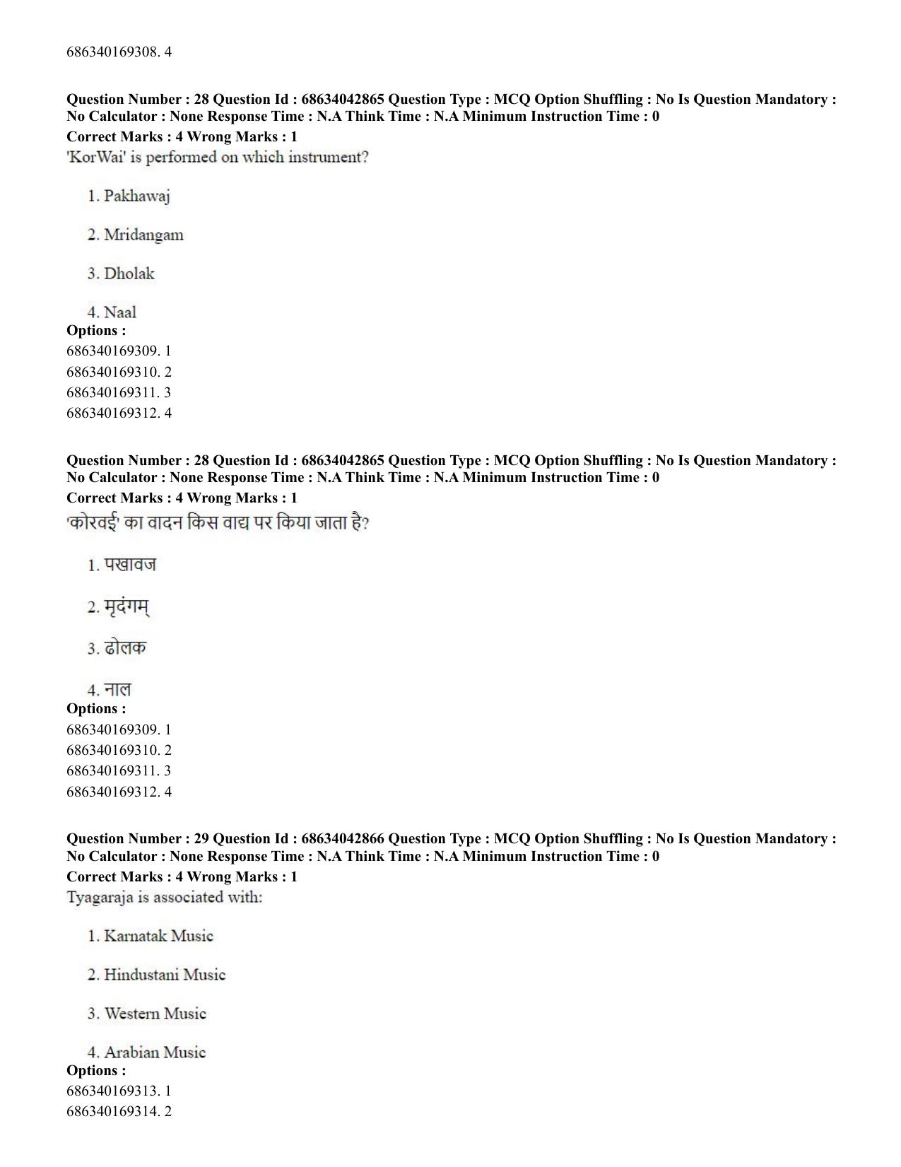 CUET PG 2023: HUQP25 – Music- Percussion (Eng) Shift 3 (30-06-2023) Question Paper - Page 28