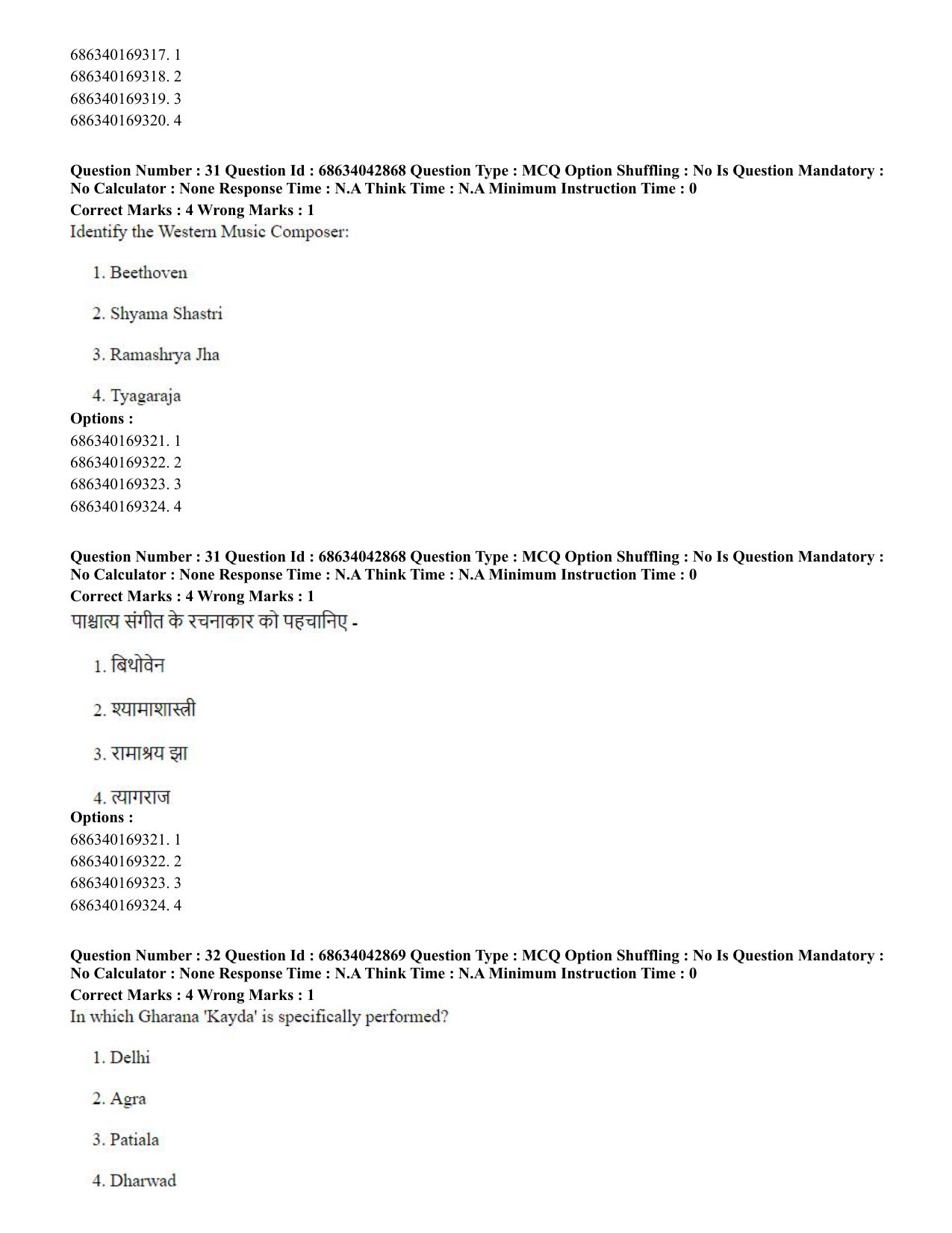 CUET PG 2023: HUQP25 – Music- Percussion (Eng) Shift 3 (30-06-2023) Question Paper - Page 30