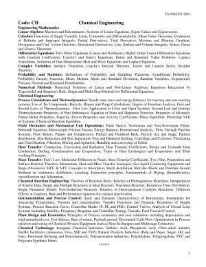 TS PGECET Chemical Engineering Syllabus