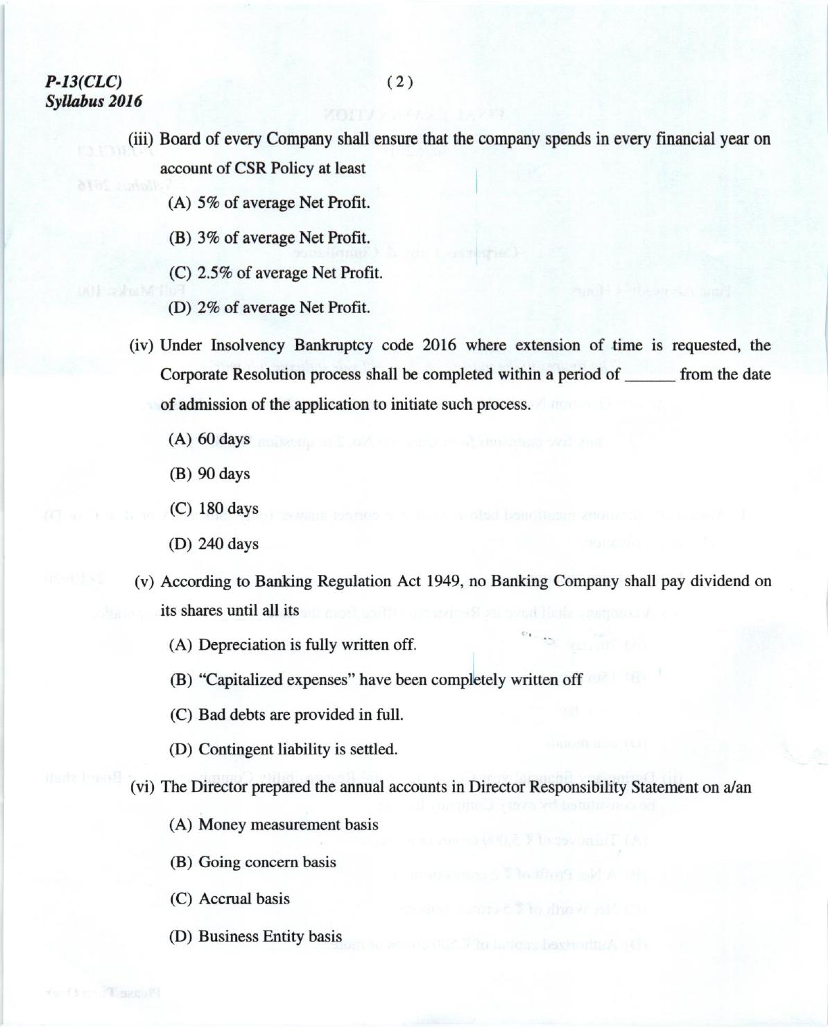 ICMAI June 2018 Corporate Laws & Compliance Question Paper (Final) - Page 2