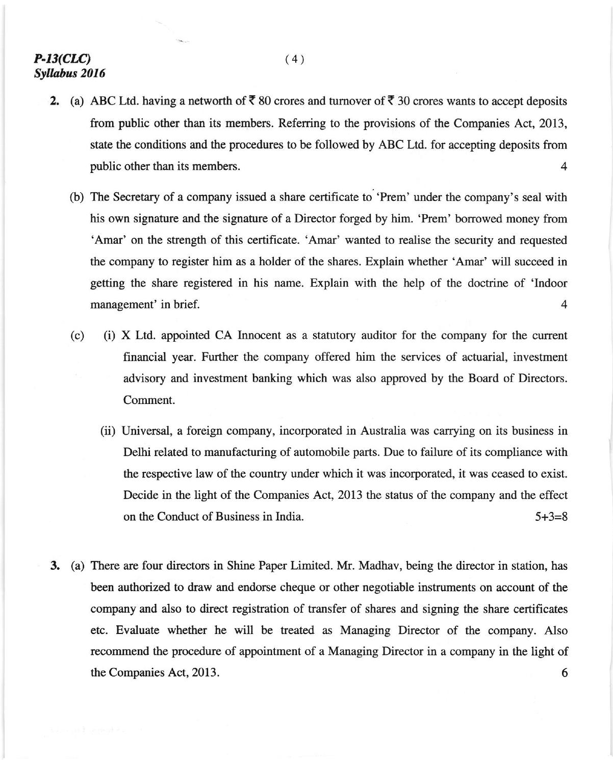 ICMAI June 2018 Corporate Laws & Compliance Question Paper (Final) - Page 4