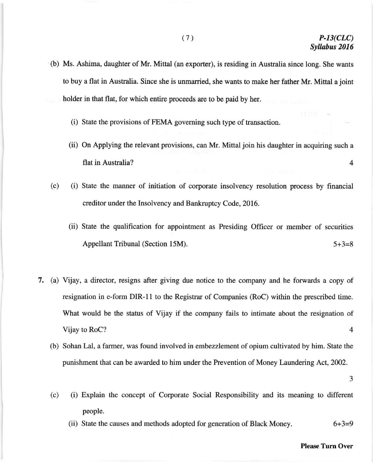 ICMAI June 2018 Corporate Laws & Compliance Question Paper (Final) - Page 7