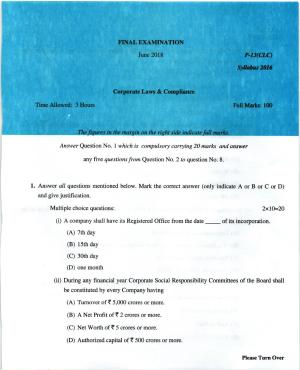 ICMAI June 2018 Corporate Laws & Compliance Question Paper (Final)