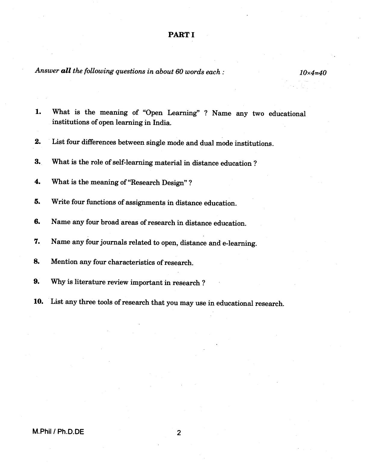 IGNOU PhD Entrance Test M.Phil/Ph.D (Distance Education) 2018 Question Paper - Page 2