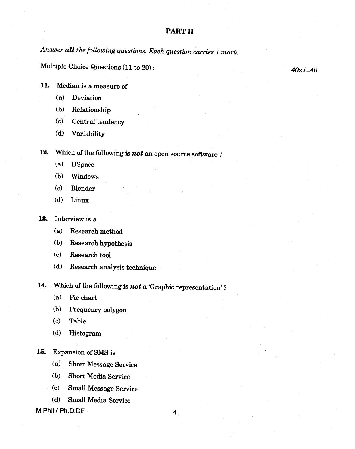IGNOU PhD Entrance Test M.Phil/Ph.D (Distance Education) 2018 Question Paper - Page 4