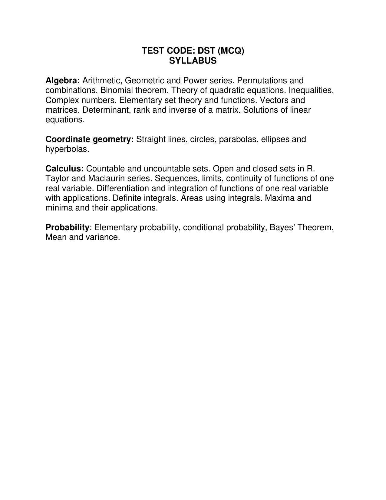 ISI Admission Test PG Diploma in Statistical Methods and Analytics Syllabus - Page 1