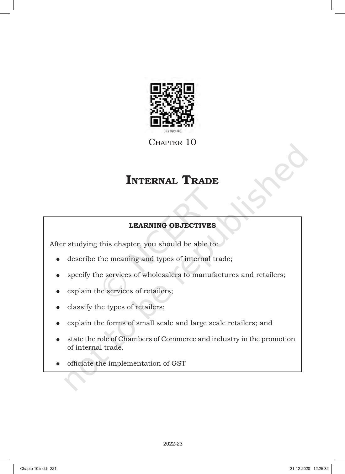 NCERT Book for Class 11 Business Studies Chapter 10 Internal Trade - Page 1