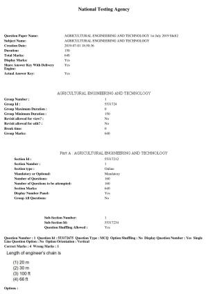 ICAR AIEEA PG 2019 AGRICULTURAL ENGINEERING AND TECHNOLOGY Question Paper