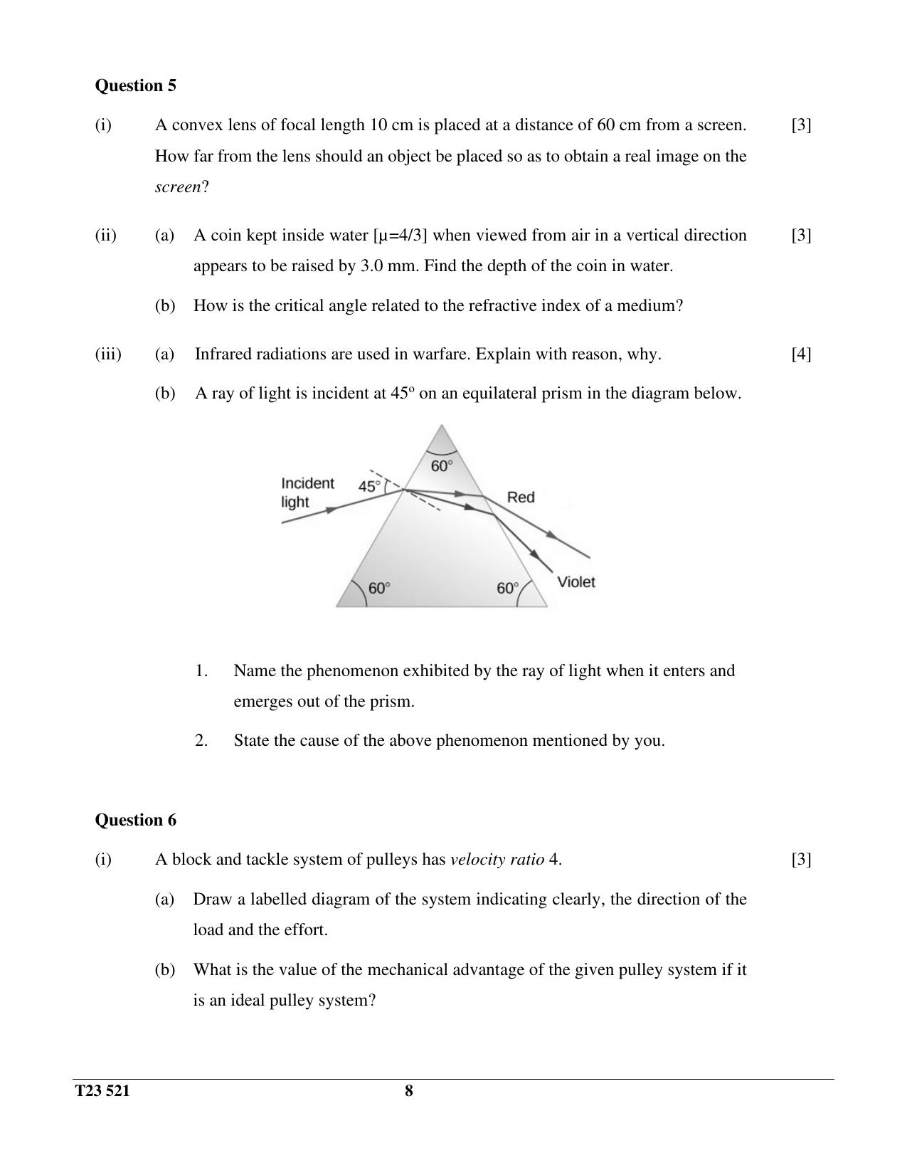 ICSE Class 10 PHYSICS (SCIENCE PAPER 1) 2023 Question Paper - Page 8