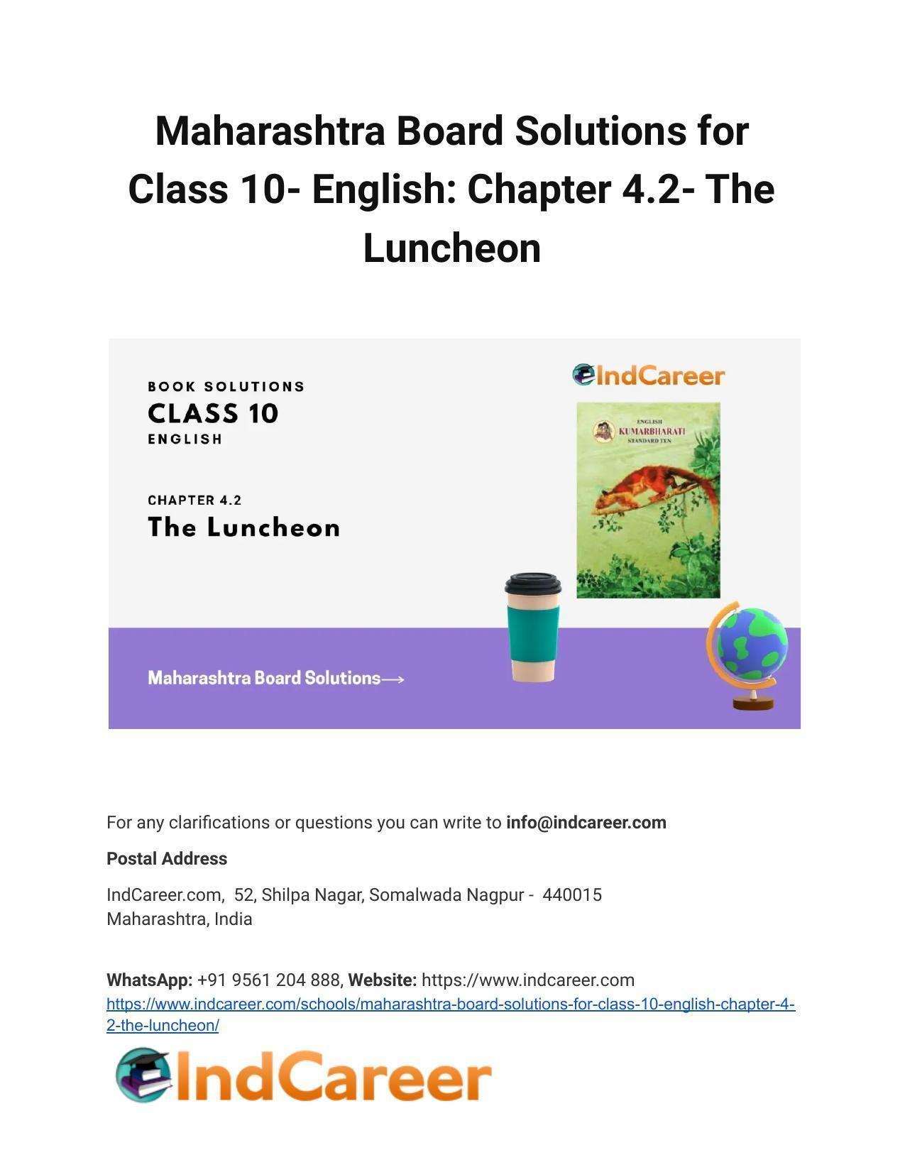 Maharashtra Board Solutions for Class 10- English: Chapter 4.2- The Luncheon - Page 1