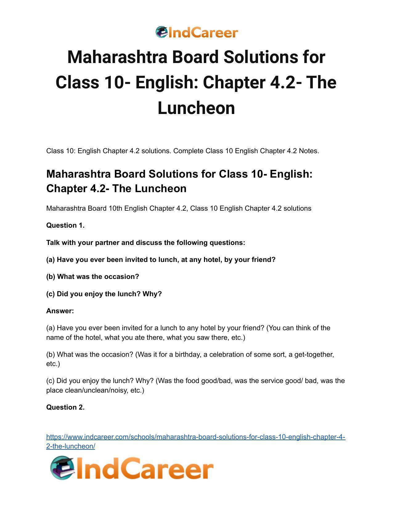 Maharashtra Board Solutions for Class 10- English: Chapter 4.2- The Luncheon - Page 2