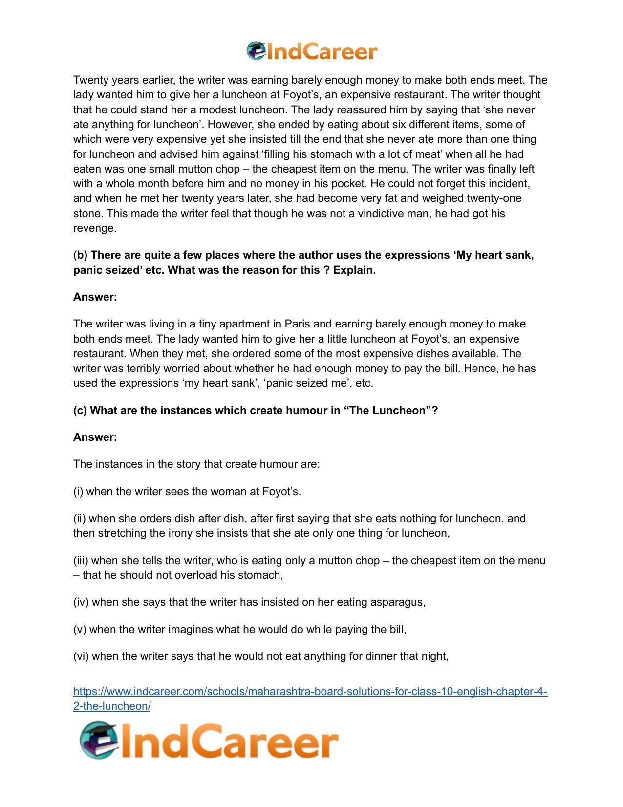 Maharashtra Board Solutions for Class 10- English: Chapter 4.2- The Luncheon - Page 7