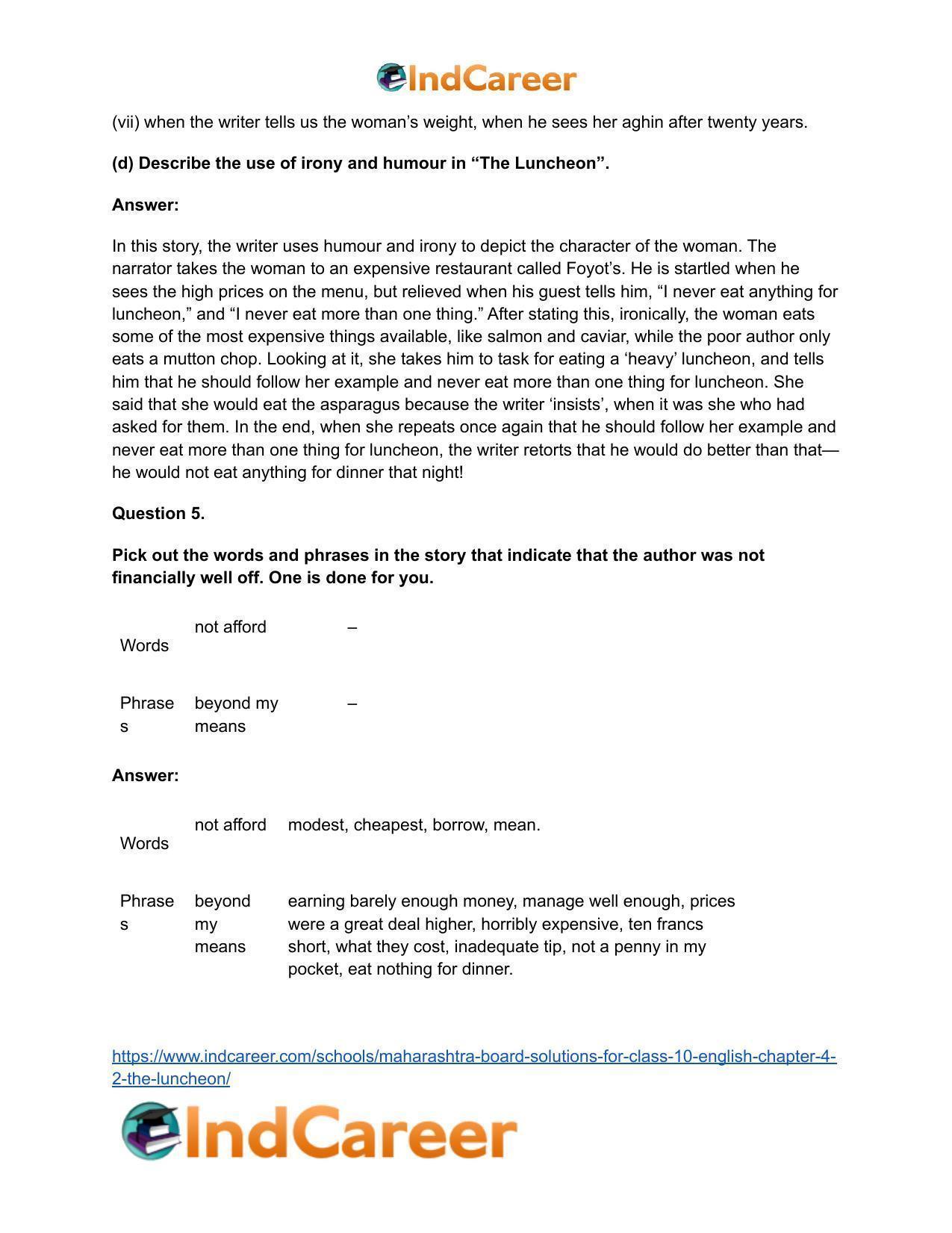 Maharashtra Board Solutions for Class 10- English: Chapter 4.2- The Luncheon - Page 8